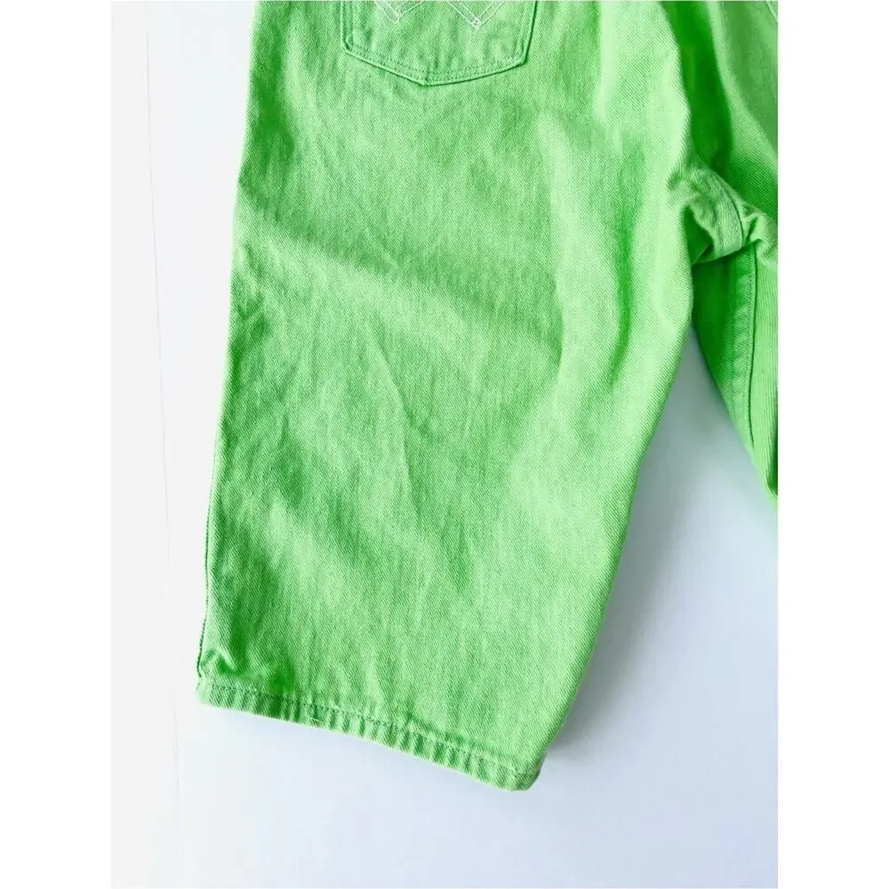Vintage 70s 80s Wrangler Lime Neon Green High-Rise Bermuda Shorts Cotton Denim